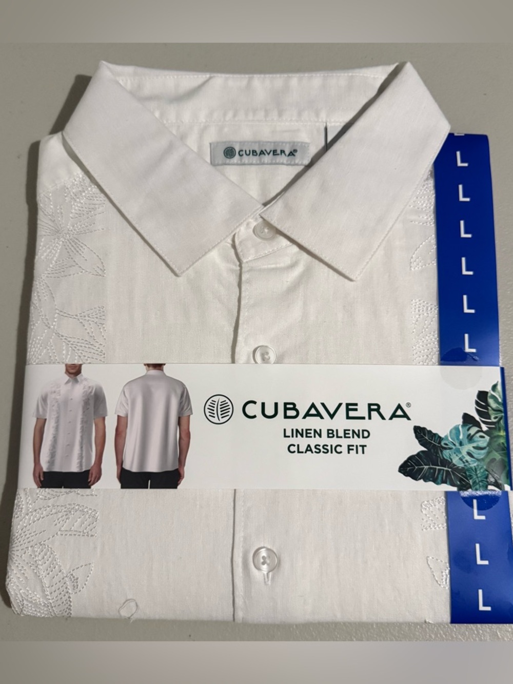 Cubavera Linen Blend Classic Fit Embroidered Tropical Short Sleeve Men’s Size L